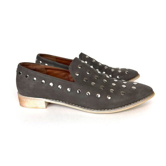 Miim Anthropologie Studded Scottie Loafers‎ US 10 Gray Punk Glam Slip On Flats - Picture 6 of 13
